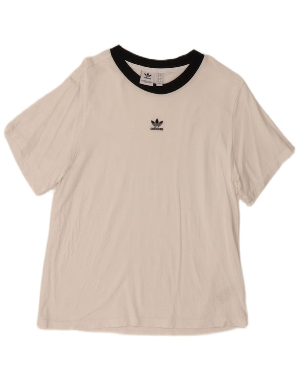 Γυναικείο T-Shirt Adidas Top UK 12 μεσαίου λευκού χρώματος βαμβακερό