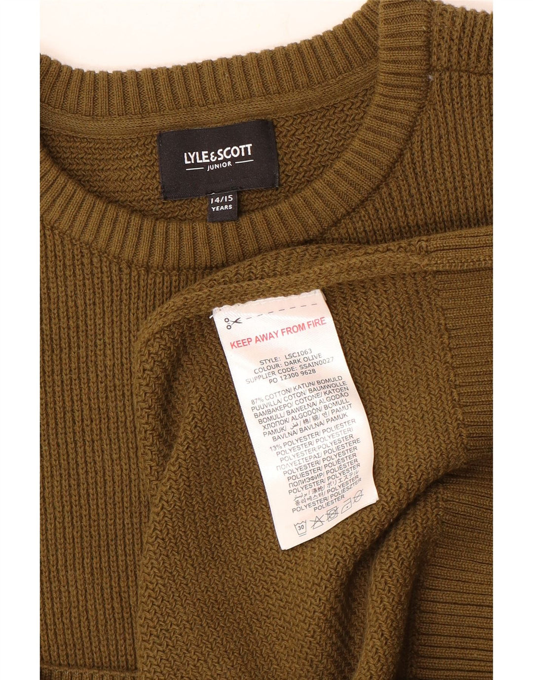 Πουλόβερ Lyle & Scott Boys Crew Neck Jumper 14-15 Years Khaki Cotton