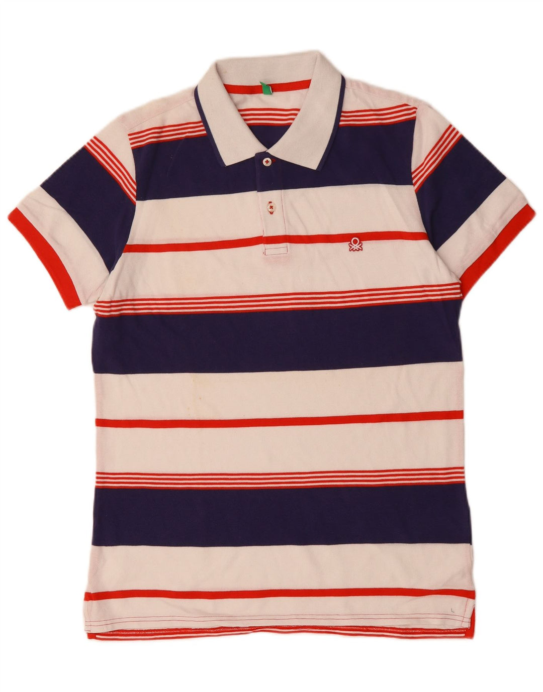 BENETTON Ανδρικό πουκάμισο πόλο μεγάλο λευκό βαμβακερό ριγέ