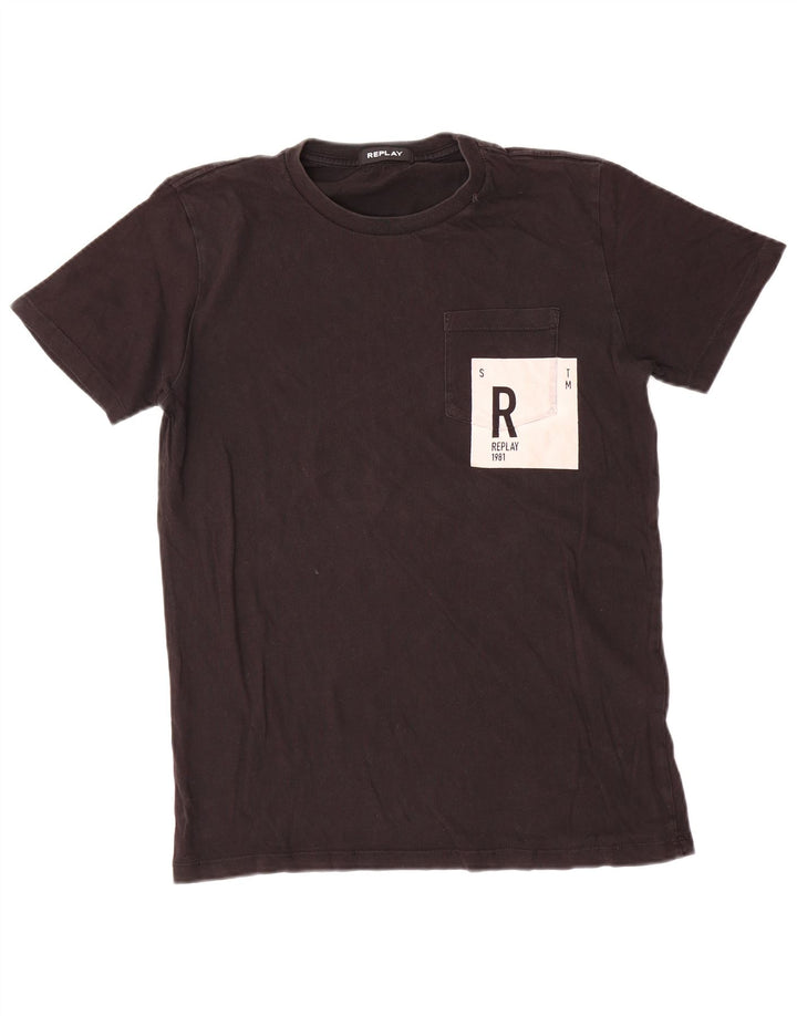 Ανδρικό γραφικό T-Shirt Replay Top Μεσαίο μαύρο βαμβακερό