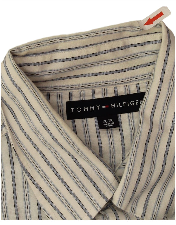 Ανδρικό πουκάμισο Tommy Hilfiger XL Λευκό βαμβακερό ριγέ