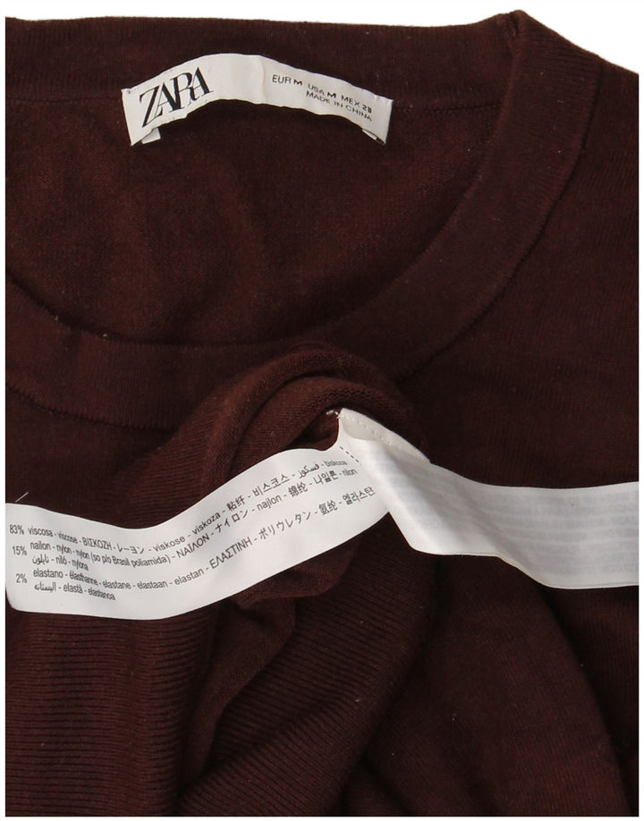 Zara Γυναικείο πουλόβερ με λαιμόκοψη UK 12 μεσαίου καφέ βισκόζη