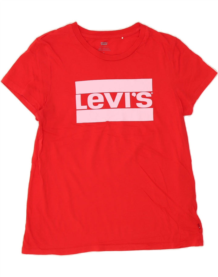 LEVI'S Womens Graphic T-Shirt Top UK 14 Medium Red Cotton Vintage Levi's and Second-Hand Levi's from Messina Hembry 