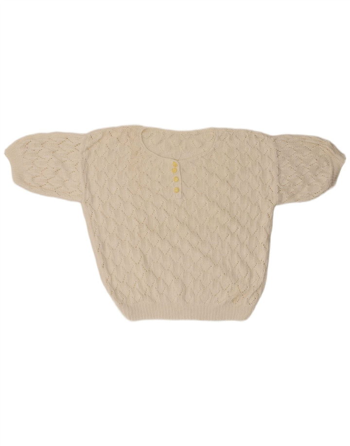 VINTAGE Γυναικείο πουλόβερ με λαιμόκοψη μεγάλου μεγέθους UK 18 XL Λευκό