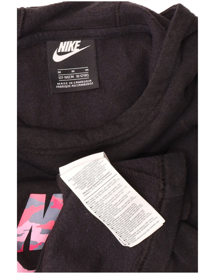 NIKE Girls Graphic Hoodie Jumper 10-11 ετών μεσαίο μαύρο βαμβακερό