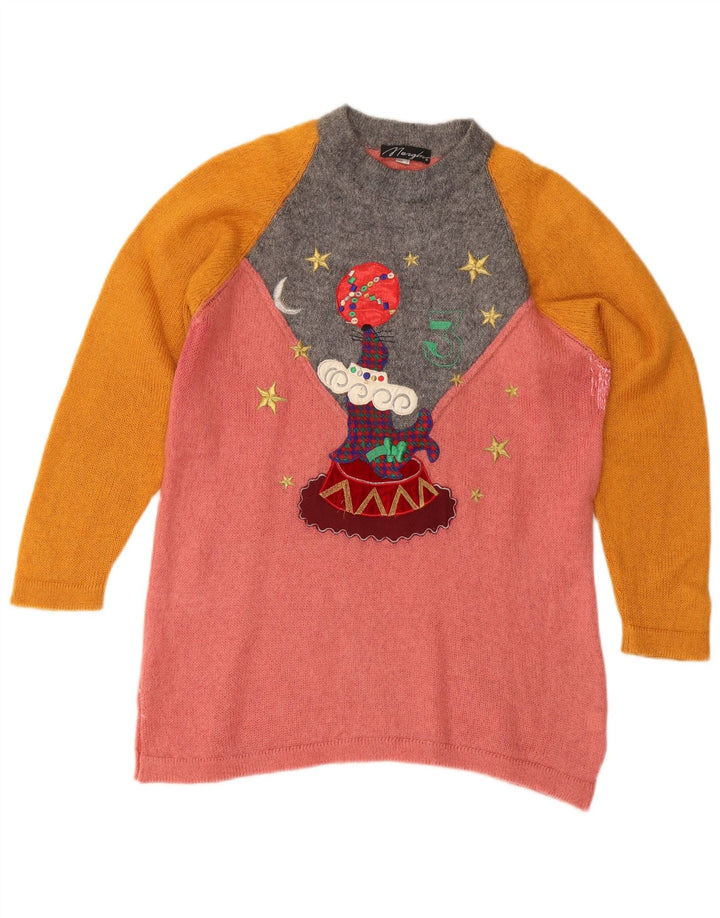 Vintage γυναικείο πουλόβερ με λαιμόκοψη IT 42 Medium Pink Colourblock