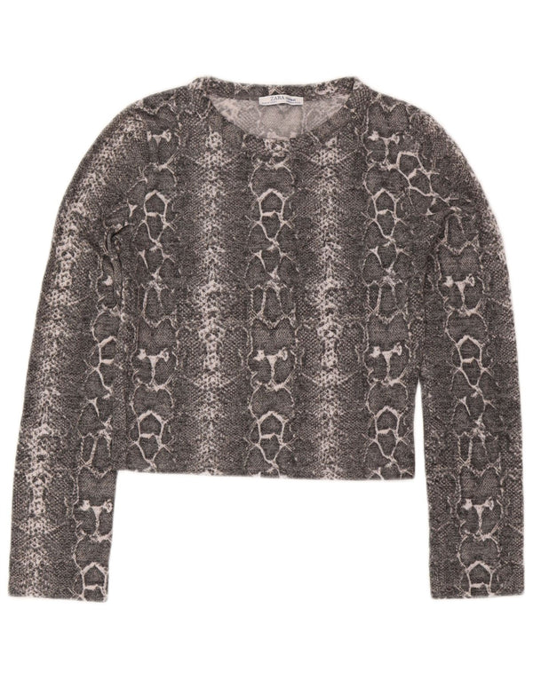 Zara γυναικείο τοπ Trafaluc Crop μακρυμάνικο UK 12 Medium Grey Print Animal