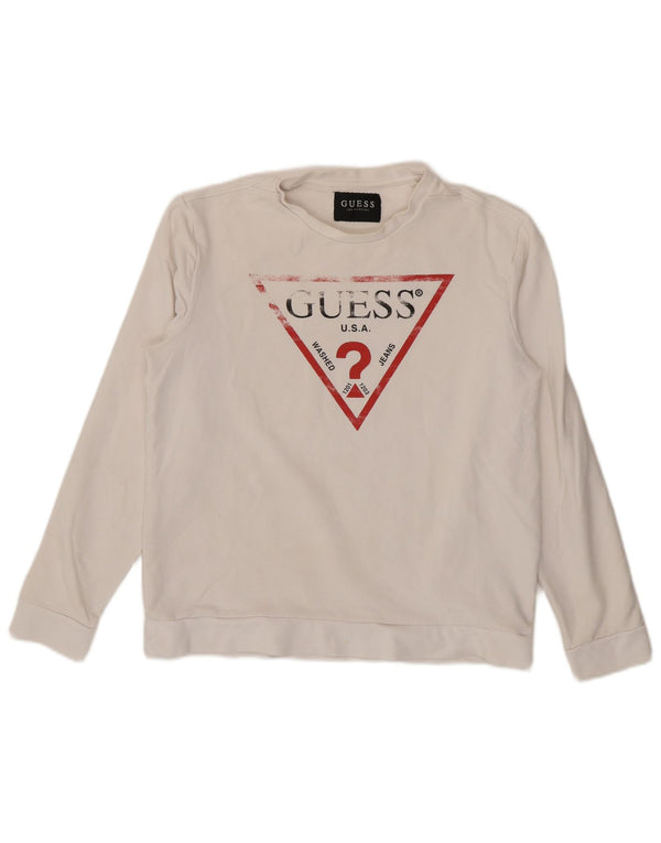 Guess Γυναικείο γραφικό τοπ μακρυμάνικο UK 16 μεγάλο λευκό βαμβακερό