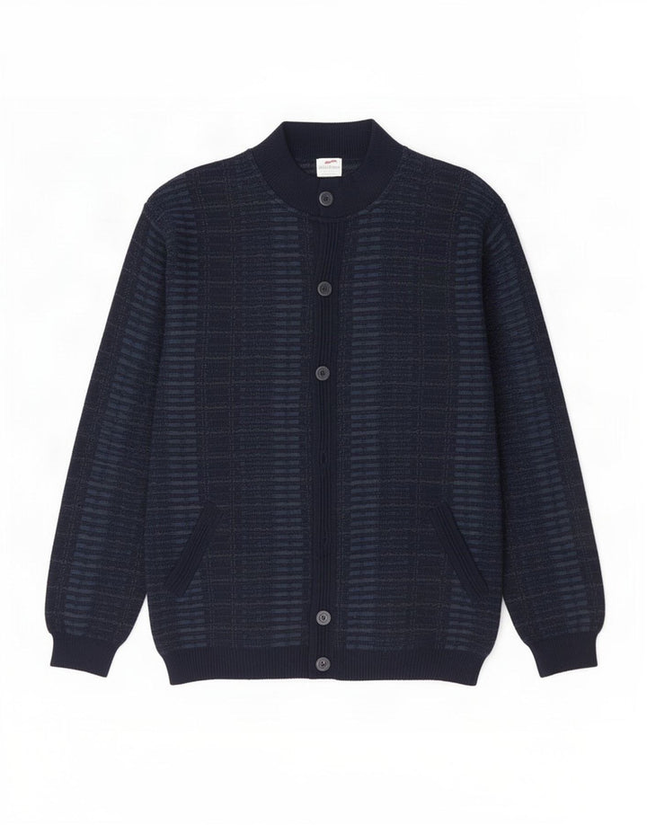 Ανδρικό πουλόβερ ζακέτα Bernardini IT 52 Medium Navy Blue Check Wool