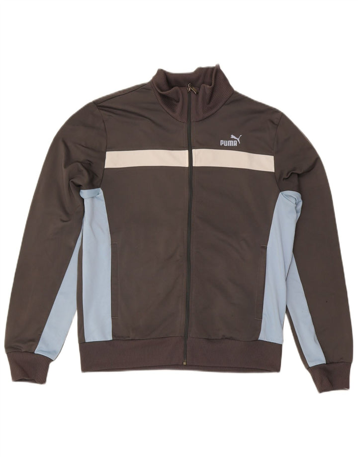 PUMA Mens Tracksuit Top Jacket Large Grey Colourblock Polyester