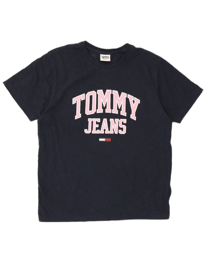 Γυναικείο γραφικό μπλουζάκι TOMMY HILFIGER Τοπ UK 14 μεσαίου μπλε βαμβακερό