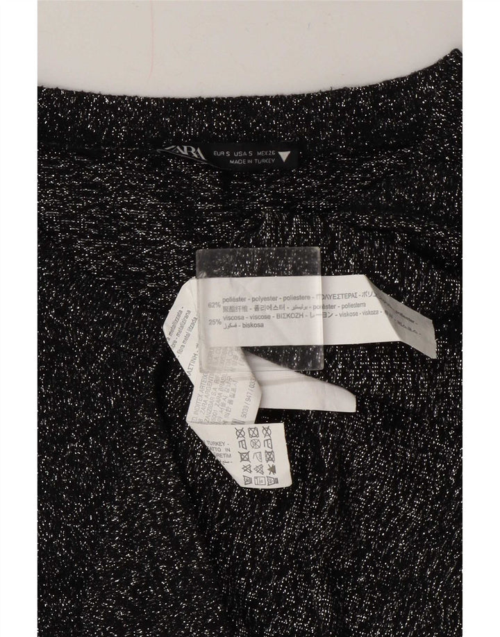 Zara γυναικείο τοπ μακρυμάνικο UK 10 Small Black Flecked Polyester
