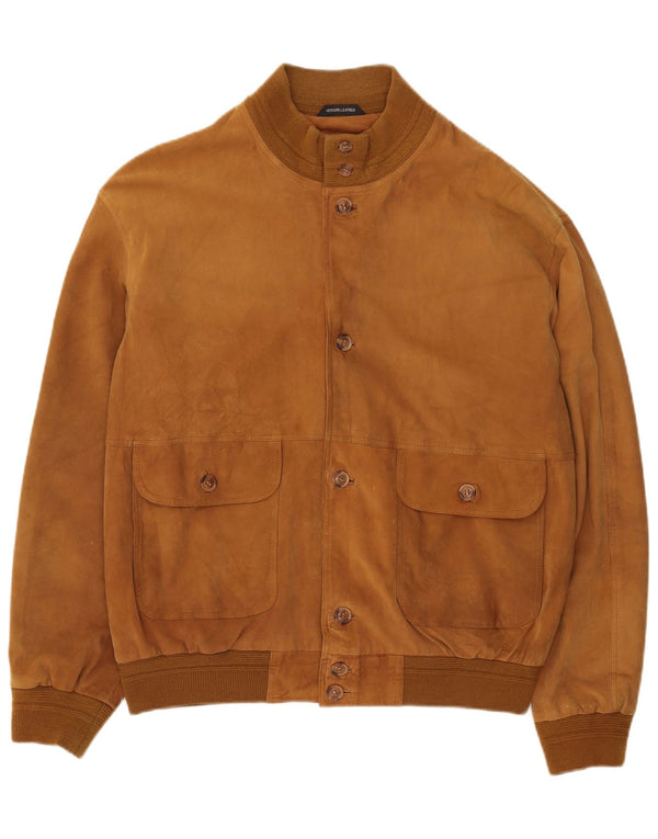 Vintage Ανδρικό Suede Bomber Jacket IT 56 3XL Καφέ Δερμάτινο
