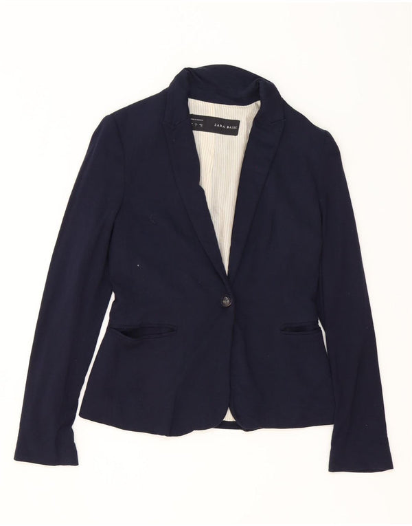 Zara Γυναικείο σακάκι 1 κουμπιού σακάκι UK 10 Small Navy Blue Acetate