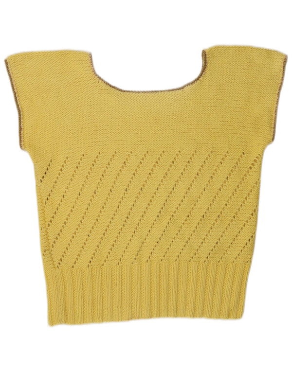 Vintage γυναικείο πουλόβερ με λαιμό σκάφος UK 14 Medium Yellow Colourblock