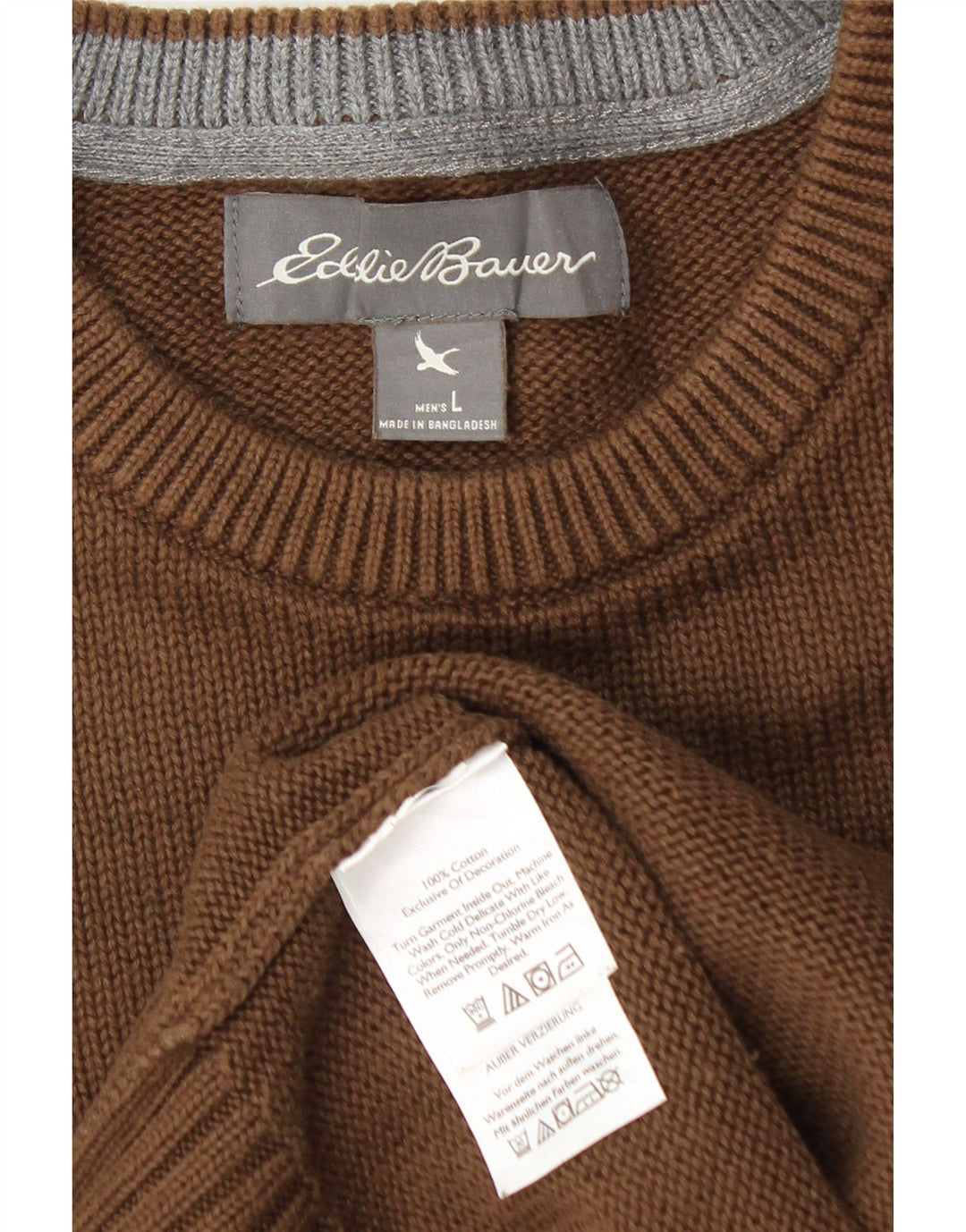 Eddie Bauer Ανδρικό πουλόβερ με λαιμόκοψη, μεγάλο καφέ βαμβακερό