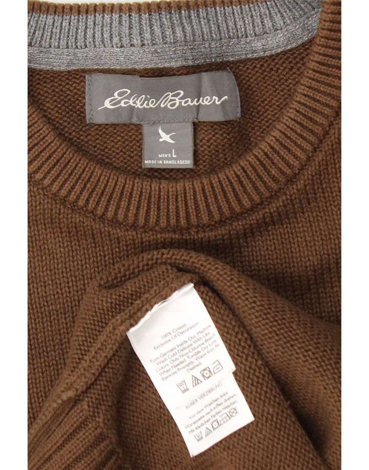 Eddie Bauer Ανδρικό πουλόβερ με λαιμόκοψη, μεγάλο καφέ βαμβακερό