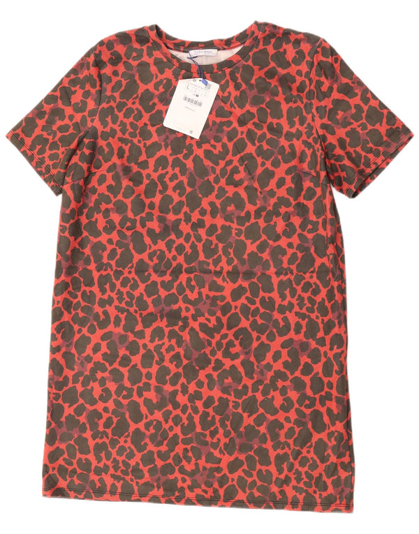 Zara γυναικείο κοντομάνικο φόρεμα Shift UK 16 Large Red Animal Print