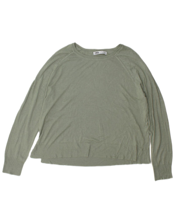 Zara Γυναικείο πουλόβερ με λαιμόκοψη UK 16 Large Green
