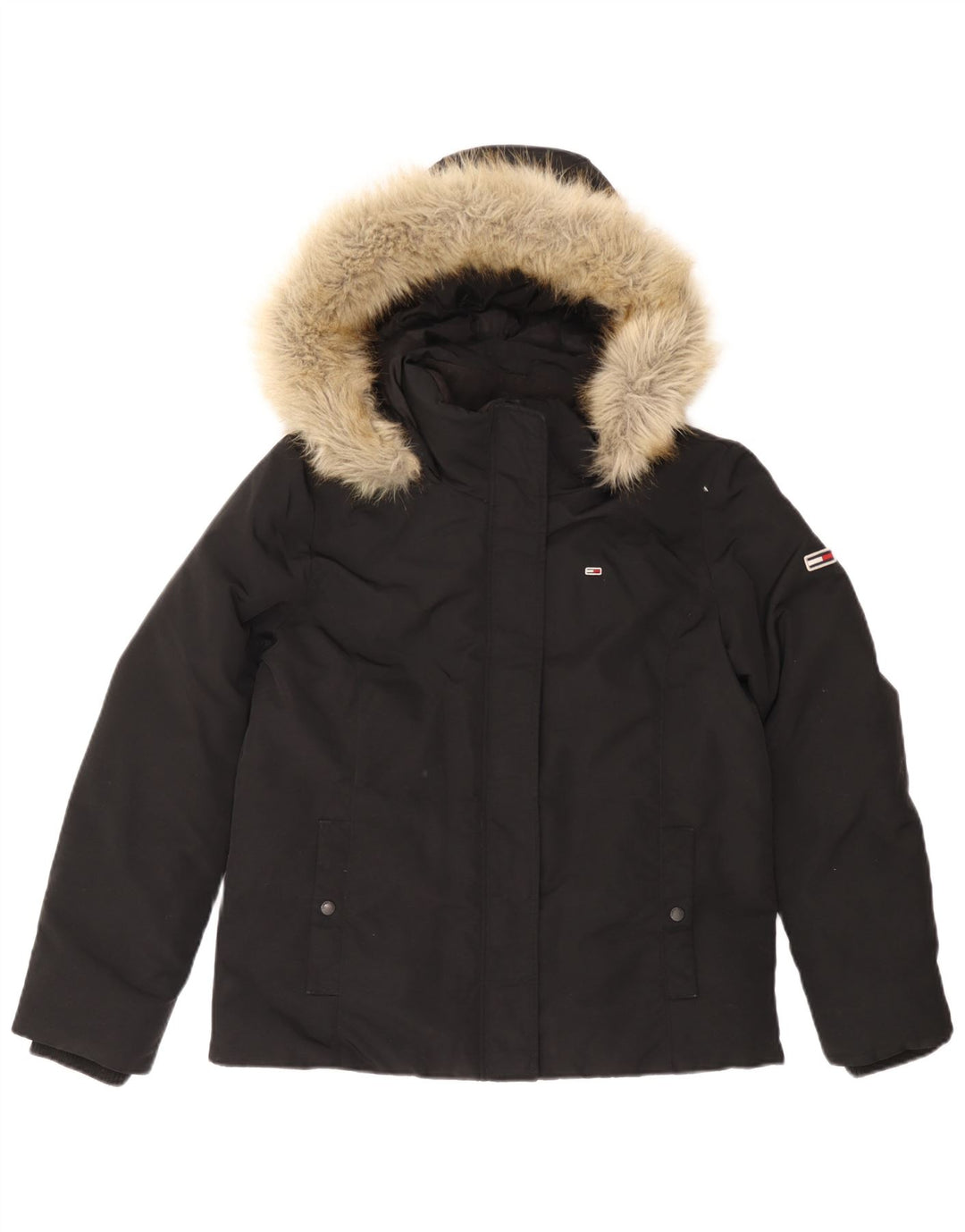 Tommy Hilfiger γυναικείο μπουφάν με κουκούλα UK 16 μεγάλο μαύρο πολυαμίδιο