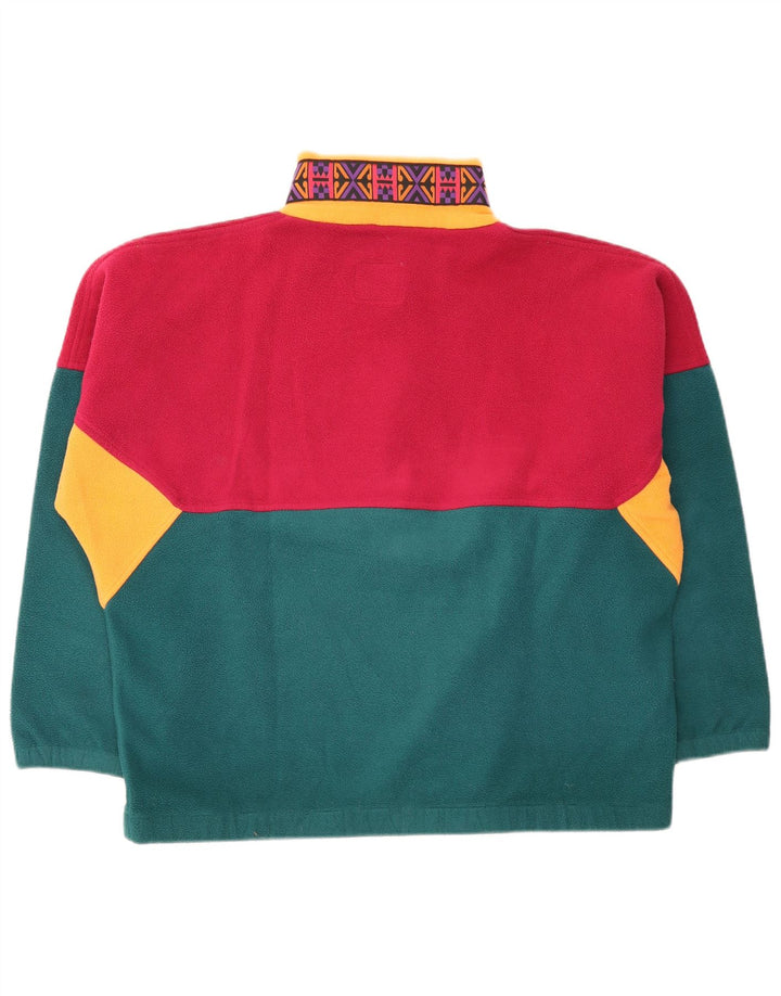 Vintage ανδρικό κουμπιά Fleece Jumper Μεγάλο πολύχρωμο Colourblock