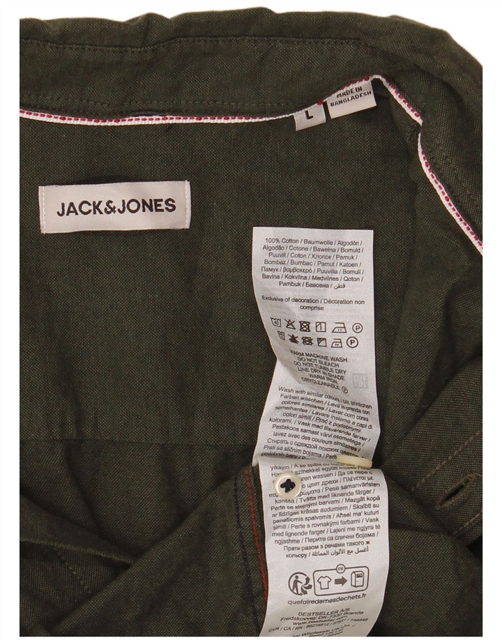 Jack & Jones Ανδρικό πουκάμισο μεγάλο χακί βαμβακερό