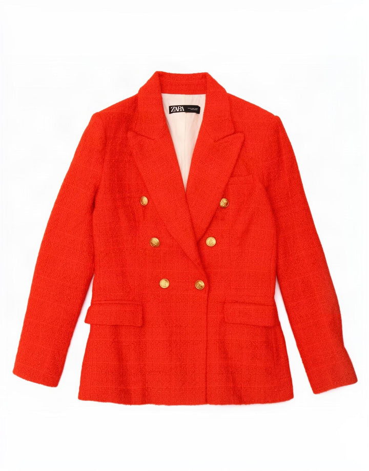 Zara Γυναικείο μπουφάν blazer με διπλό στήθος UK 12 μεσαίο κόκκινο βαμβακερό καρό