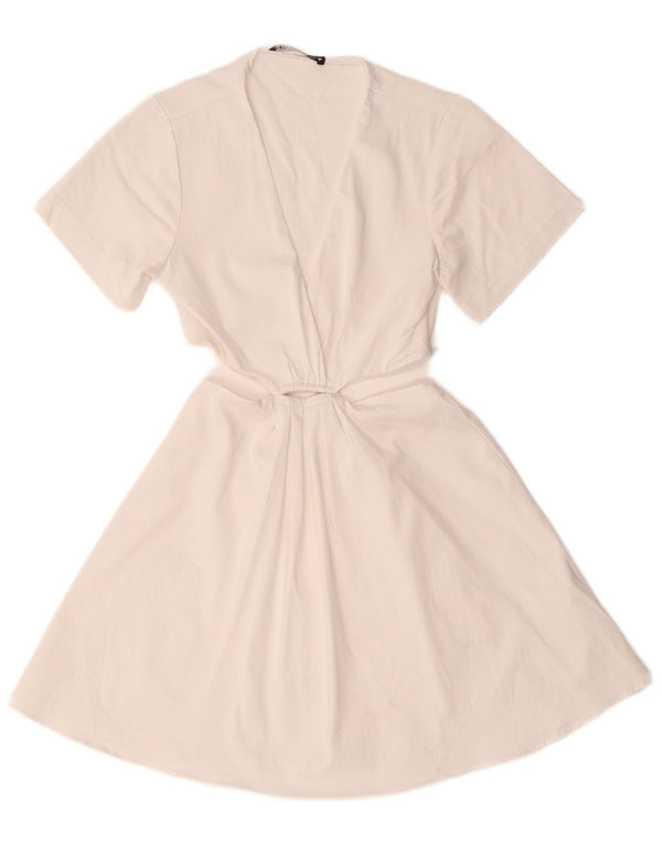 Zara Γυναικείο φόρεμα A-Line Cutout UK 6 XS Λευκό βαμβακερό