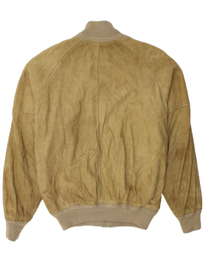 VINTAGE Ανδρικό Suede Bomber Jacket IT 52 XL Χακί Δερμάτινο