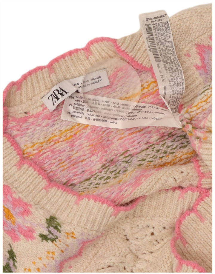 Γυναικείο πουλόβερ ZARA Loose Fit Crop Cardigan UK 10 Small Pink Floral