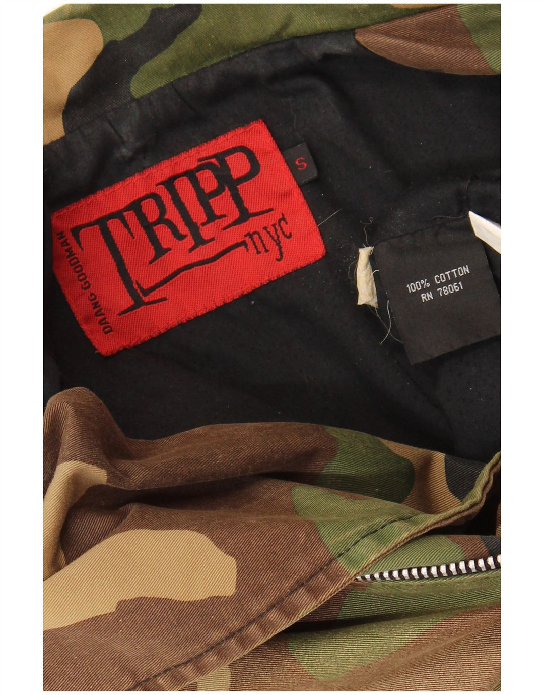 TRIPP NYC Γυναικείο Crop Military Jacket UK 10 Small Khaki Camouflage Cotton