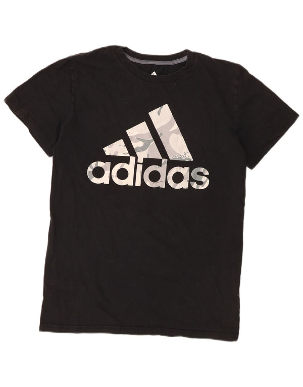 Γραφικό T-Shirt Adidas Boys Top 12-13 ετών μεγάλο μαύρο βαμβακερό