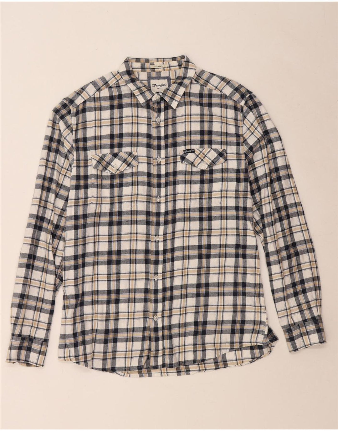 Ανδρικό φανελένιο πουκάμισο με κανονική εφαρμογή WRANGLER XL Λευκό βαμβακερό