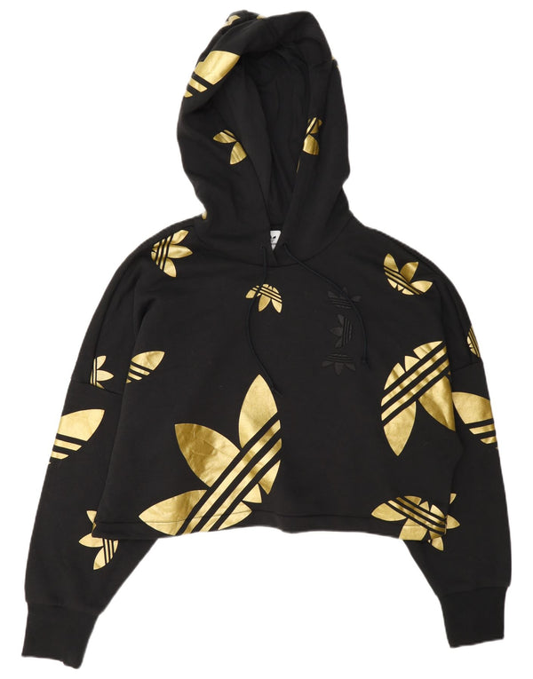 Γυναικεία Adidas Oversized Crop Graphic Hoodie Jumper UK 10 Small Black