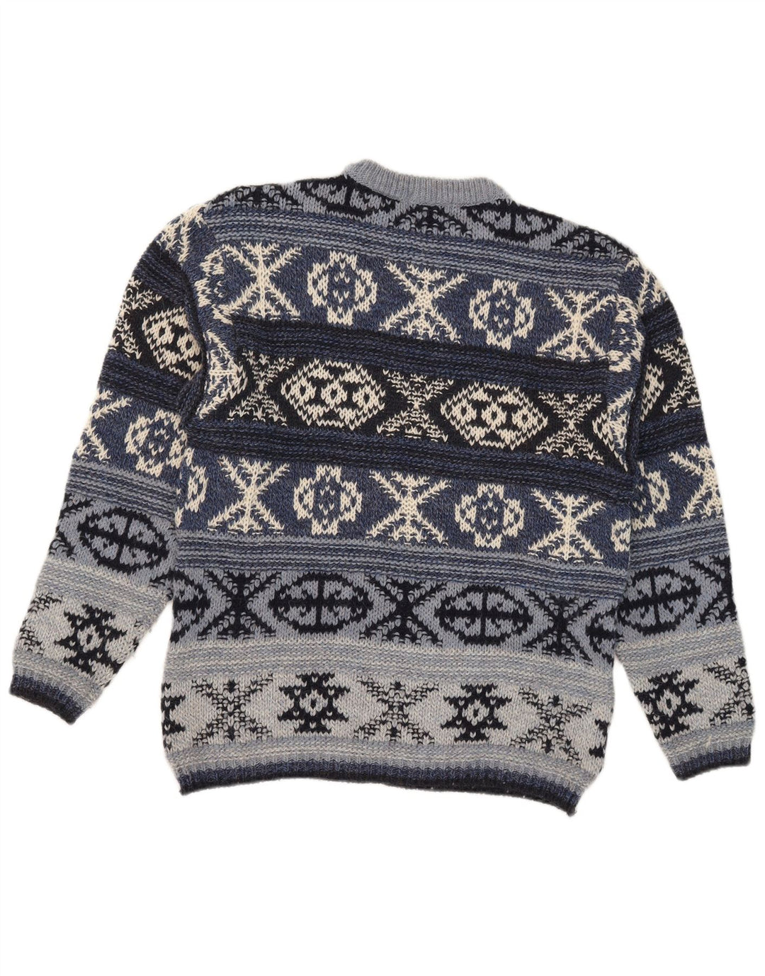 Vintage ανδρικό πουλόβερ με λαιμόκοψη IT 48 Medium Blue Fair Isle Wool