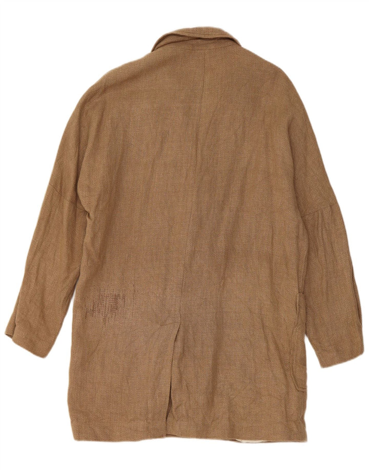 Zara Γυναικείο Longline Σακάκι Blazer με διπλό στήθος UK 14 Medium Brown Λινό