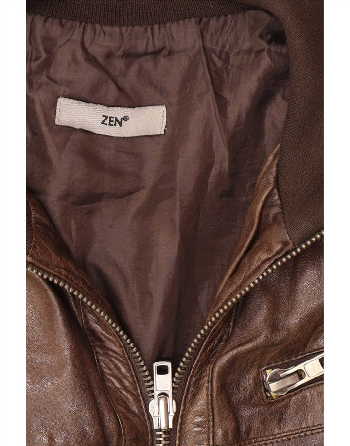 Zen Ανδρικό Δερμάτινο Μπουφάν UK 40 Large Brown Δερμάτινο
