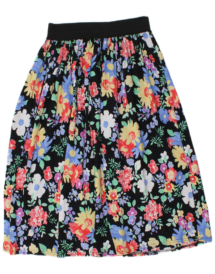Vintage Γυναικεία Midi Φούστα W28 Μεσαία Μαύρη Floral Viscose