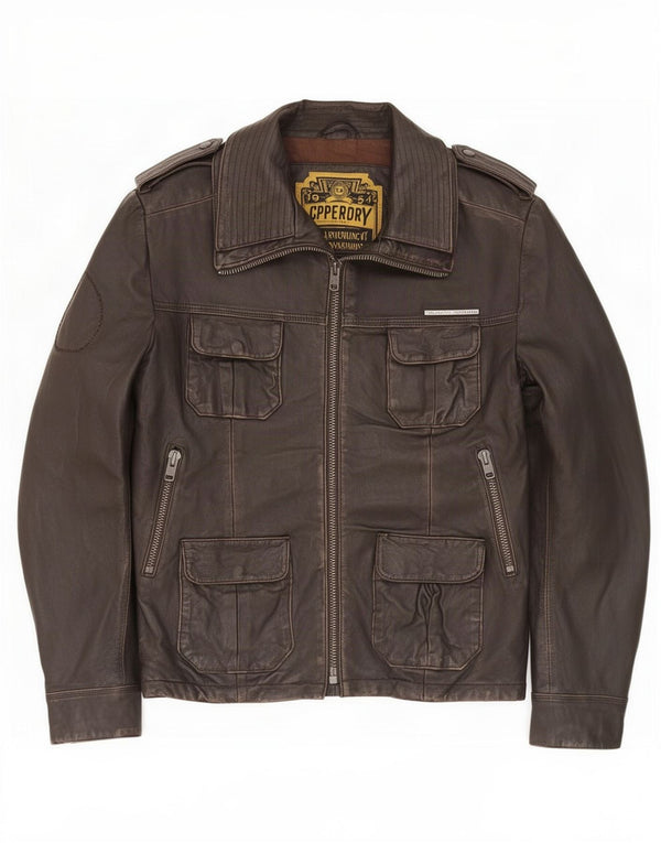 Ανδρικό δερμάτινο τζάκετ Superdry Military UK 40 Large Brown
