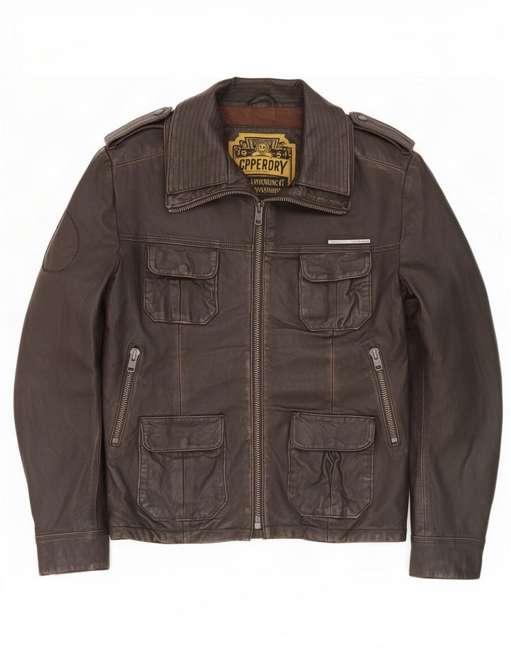 Ανδρικό δερμάτινο τζάκετ Superdry Military UK 40 Large Brown
