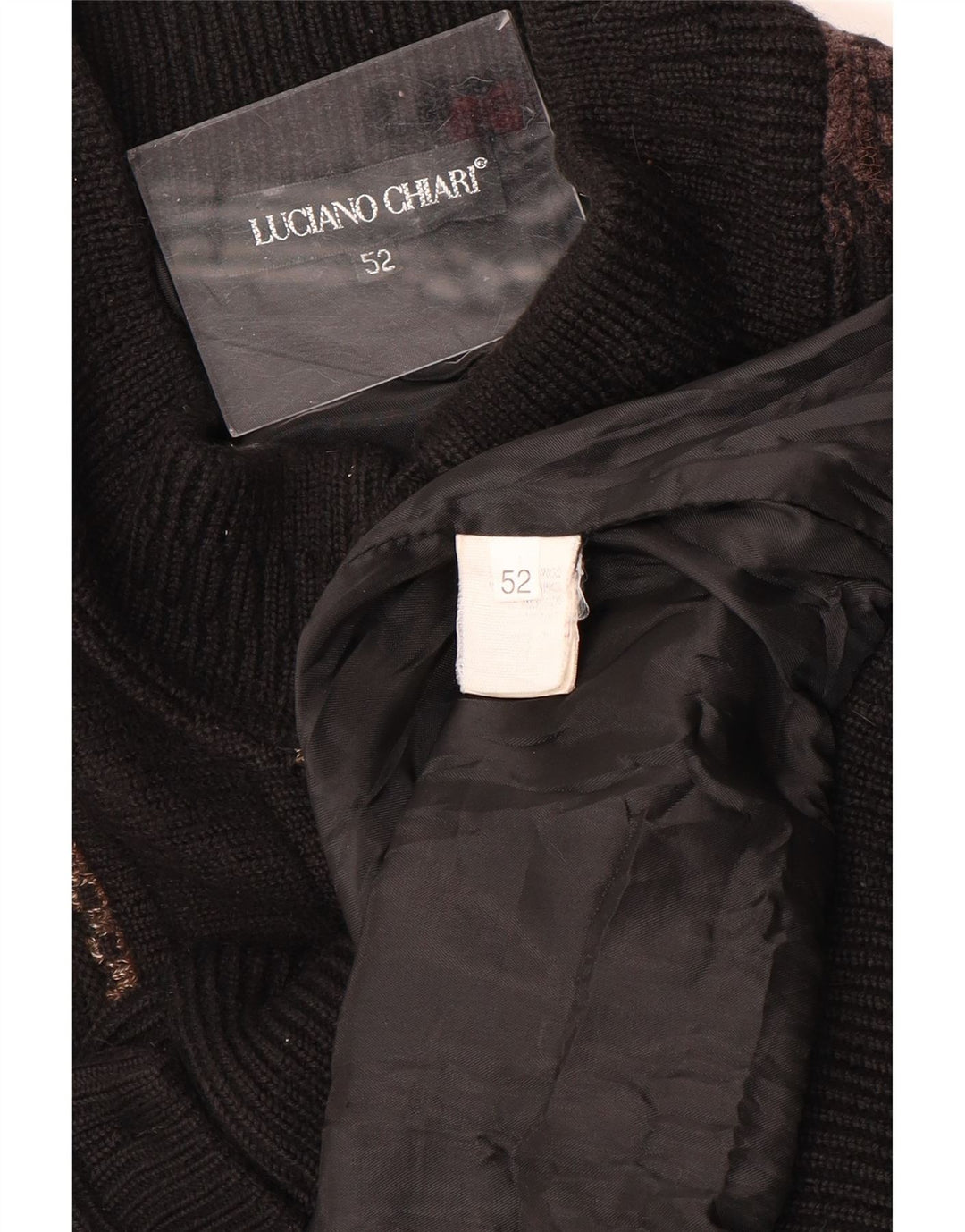 LUCIANO CHIARI Ανδρική ζακέτα πουλόβερ IT 52 Μεγάλο μαύρο γεωμετρικό μαλλί