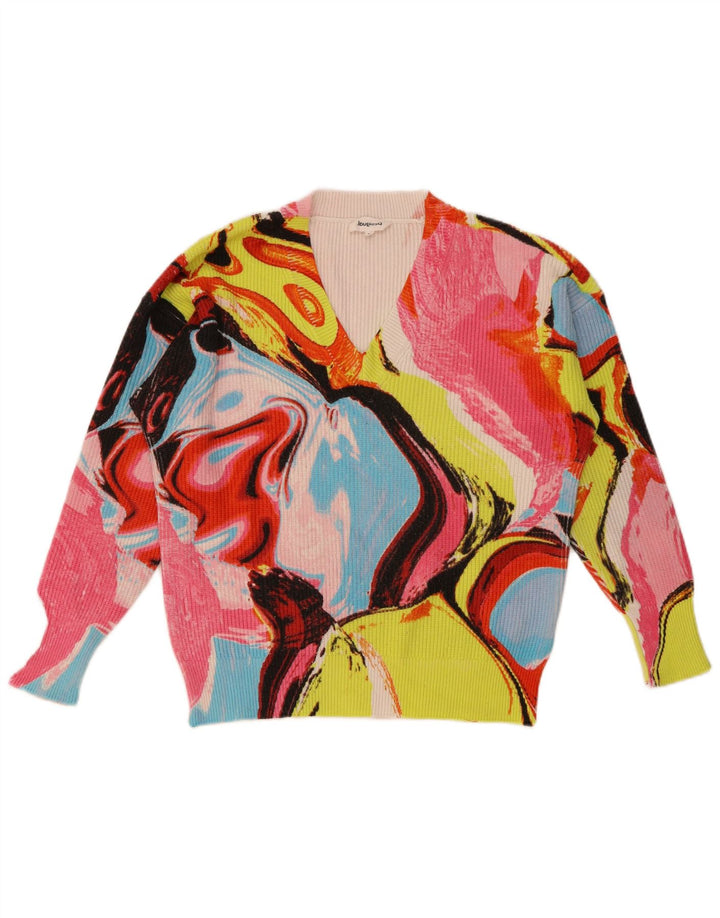 Desigual Γυναικείο πουλόβερ με V λαιμόκοψη UK 14 Medium πολύχρωμο
