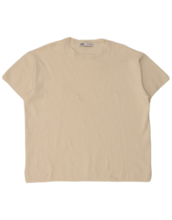 Zara Γυναικείο T-Shirt Top UK 14 Medium Off White Viscose