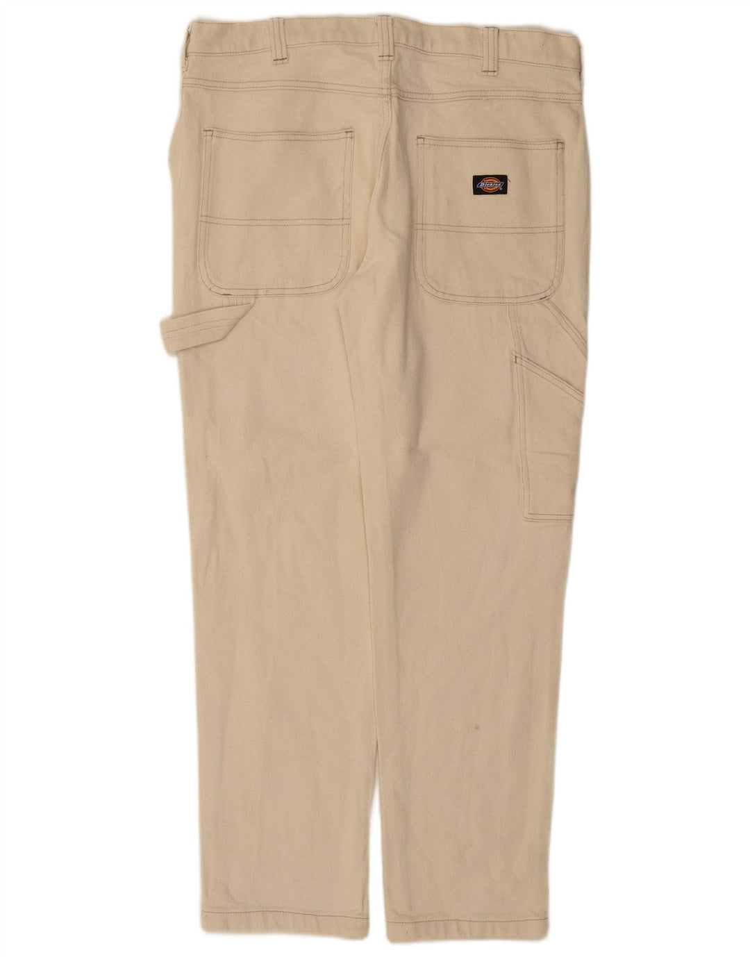 DICKIES Mens Straight Cargo Trousers W34 L29 Off White Cotton