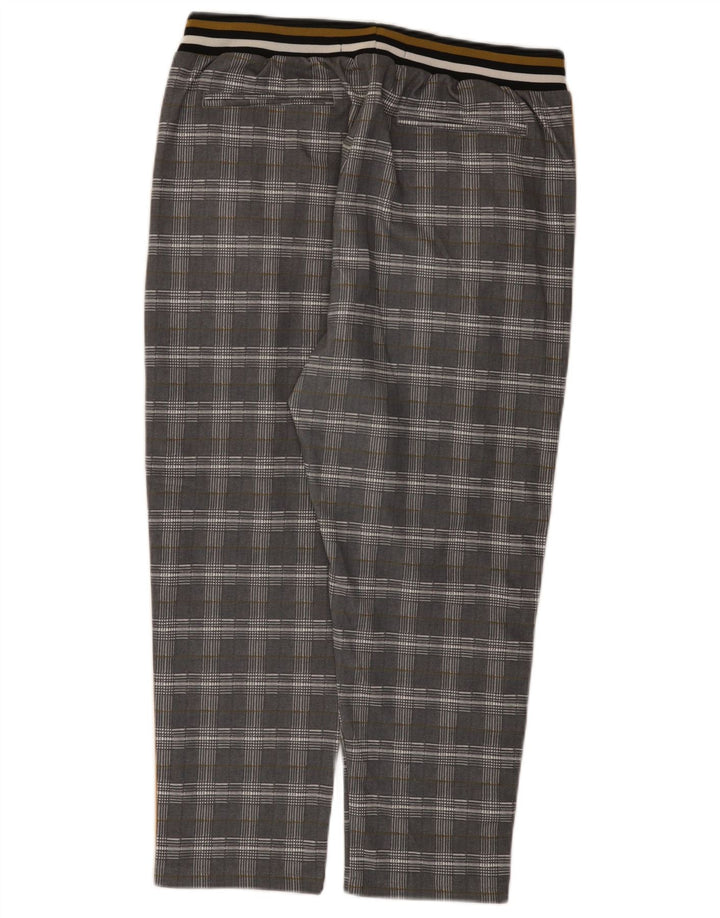 Zara Γυναικεία φόρμα Crop Παντελόνι UK 14 Large Grey Check Polyester