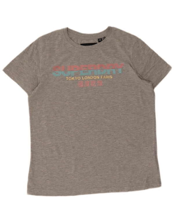 Γυναικείο γραφικό μπλουζάκι Superdry Top UK 14 Large Grey Cotton