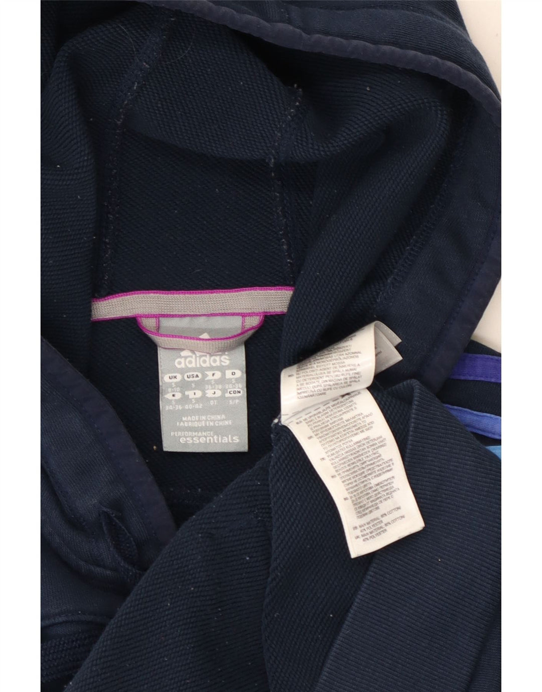 Γυναικείο πουλόβερ ADIDAS Climalite με κουκούλα με φερμουάρ UK 8/10 Small Navy Blue από βαμβάκι