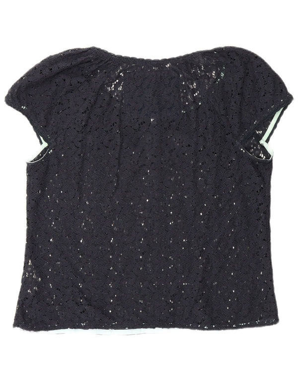 Superdry Γυναικεία See Through Lace Μπλούζα Τοπ UK 16 Large Navy Blue από βαμβάκι