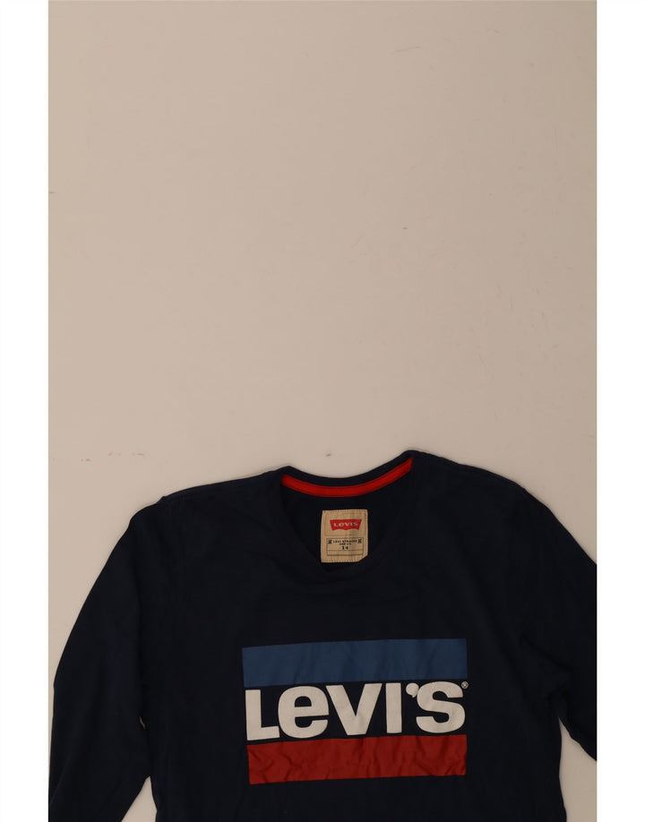 LEVI'S Boys Graphic Top Long Sleeve 13-14 Years Navy Blue Cotton Vintage Levi's and Second-Hand Levi's from Messina Hembry 