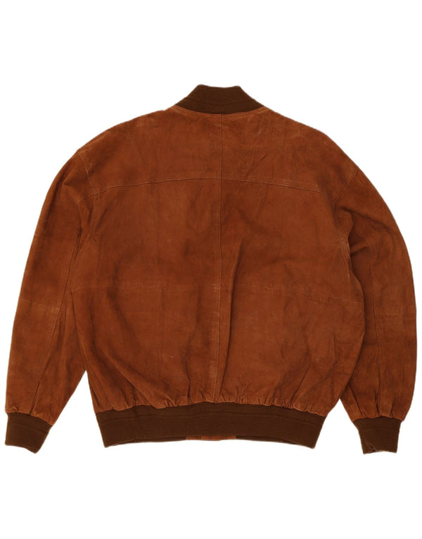 Vintage Ανδρικό Suede Bomber Jacket IT 52 XL Καφέ Δερμάτινο
